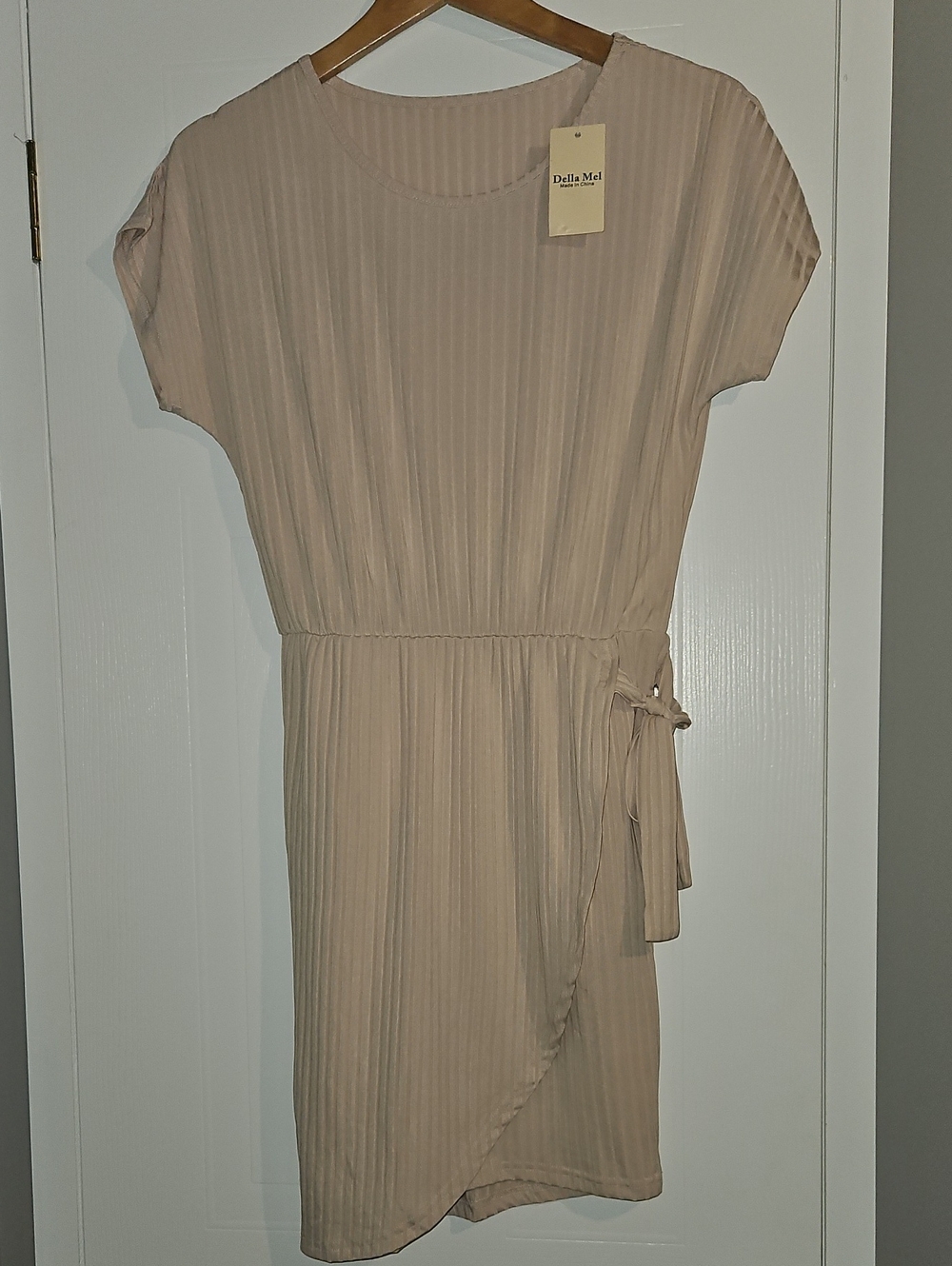 Beige Short Sleeve Wrap Dress